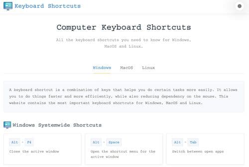 image of Online Keyboard Shortcuts